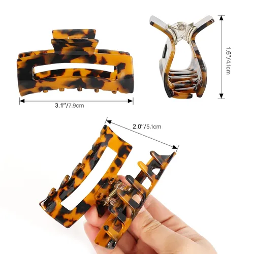 Vista 2 de Paquete de 8 pinzas acrílicas medianas de mariposa para el cabello, estampado de leopardo, agarre fuerte antideslizante para mujeres y niñas