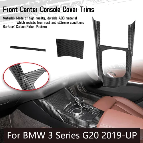 Vista 2 de x xotic tech Cubierta del panel de cambio de engranajes de la consola central interior, patrón de fibra de carbono, compatible con BMW Serie 3 G20