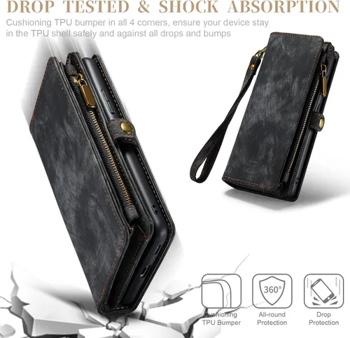 Vista 7 de Asuwish Funda de teléfono para Samsung Galaxy A53 5G 2022 con cierre de cremallera, funda desmontable con protector de pantalla de vidrio templado