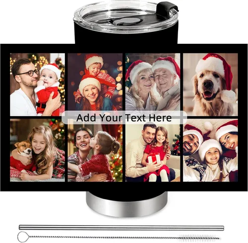 Vista 18 de Vaso personalizado con texto fotográfico, vaso de acero inoxidable con pajilla, taza de café personalizada con foto de viaje, regalo