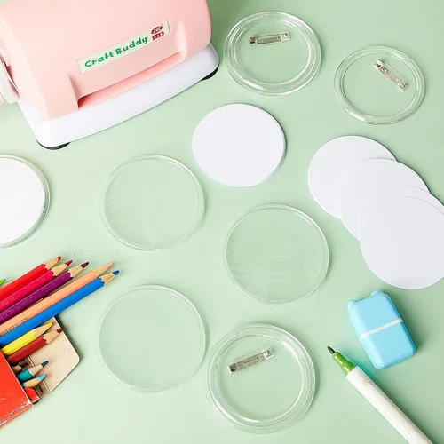 Vista 6 de 100 botones acrílicos transparentes de 3 pulgadas con 200 papel, 20 herramientas de extracción de tarjetas SIM, haz tus propios botones con alfiler