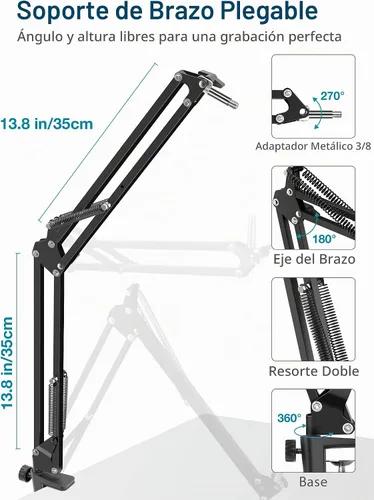 Vista 3 de InnoGear Soporte de micrófono, juego de soporte de micrófono ajustable para Blue Yeti Nano Suspension Boom Soporte de brazo de tijera con tornillo
