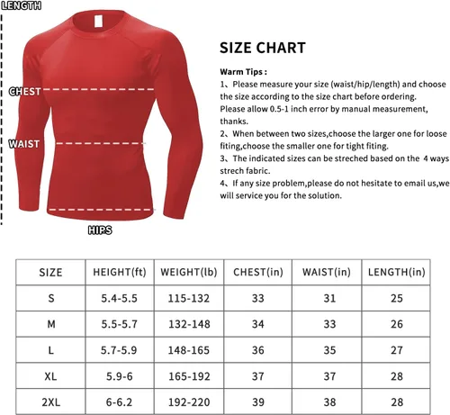Vista 6 de Men's Long Sleeve Compression Shirts Dry Fit Workout Athletic Baselayers Running Shirts
