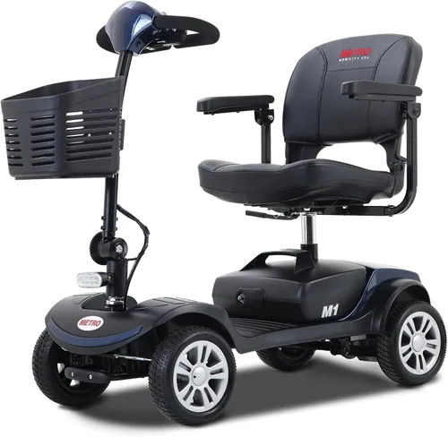Vista 10 de Patinete de movilidad plegable de 4 ruedas – Scooter motorizado de capacidad de 300 libras para adultos, scooter médico eléctrico compacto