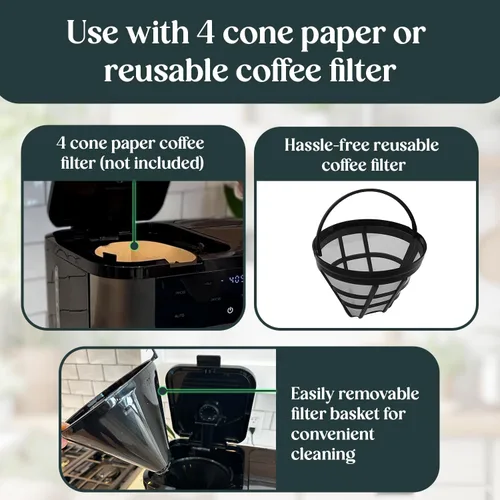 Vista 5 de Pantrymade Cafetera de doble preparación, jarra de vidrio de 12 tazas y combo K-Cup de una sola porción Cafetera con pantalla táctil programable