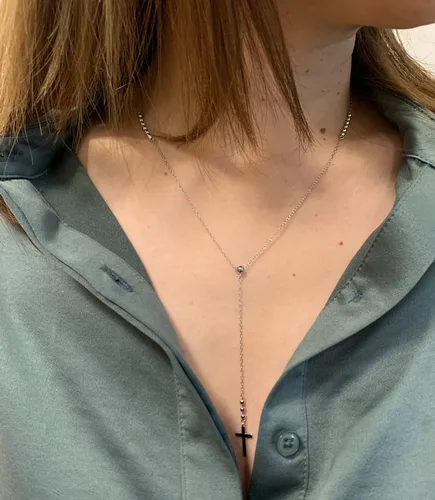 Vista 3 de Delicado collar de plata de ley con cruz en forma de Y, collar de gota minimalista para mujer, regalo para ella