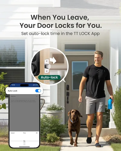 Vista 7 de DESLOC B200 - Cerradura inteligente de puerta con control de aplicación, cerrojo de entrada sin llave para puerta delantera, bloqueo automático