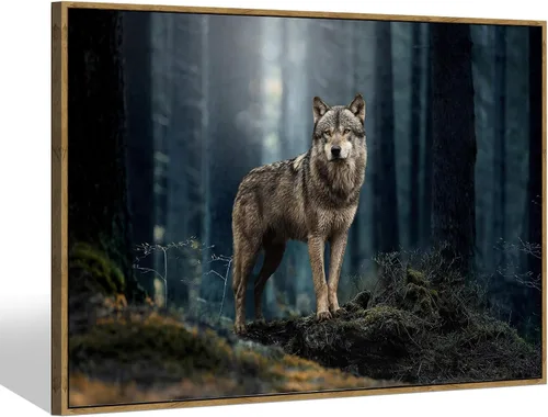 Vista 8 de Sea Whisper - Lienzo de arte de pared de vida silvestre, lobo en la hierba con ojos firmes, naturaleza, bosque, escena de parque, pintura artística