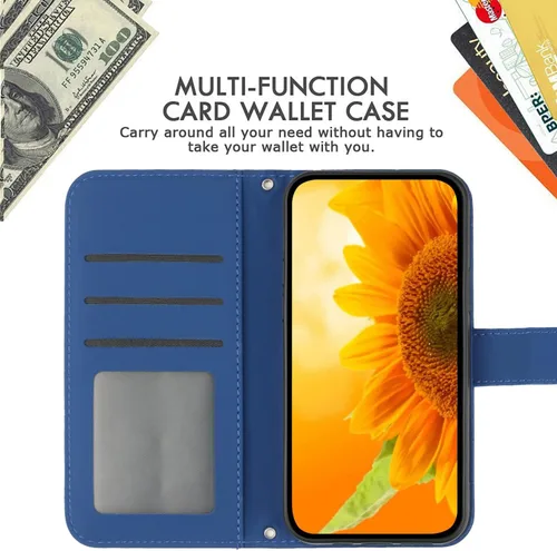 Vista 2 de XYX Wallet Case Compatible with Honor X7, Emboss Half Flower Floral PU Leather Flip Protective Case with Wrist Strap Kickstand for Honor X7, Deep
