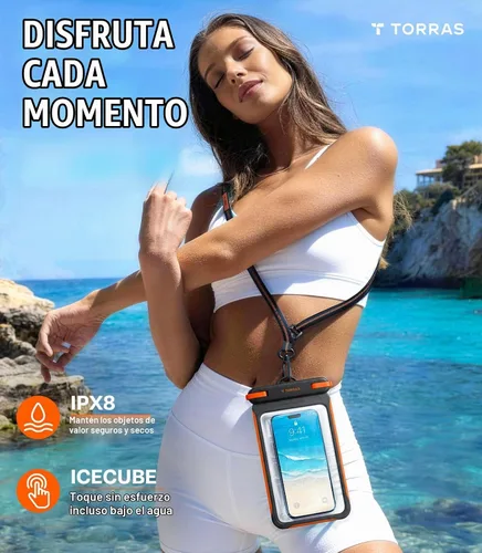 Vista 2 de TORRAS IPX8 impermeable teléfono bolsa flotante, pantalla táctil Funda impermeable para teléfono con cordón, bolsa seca universal, se adapta a
