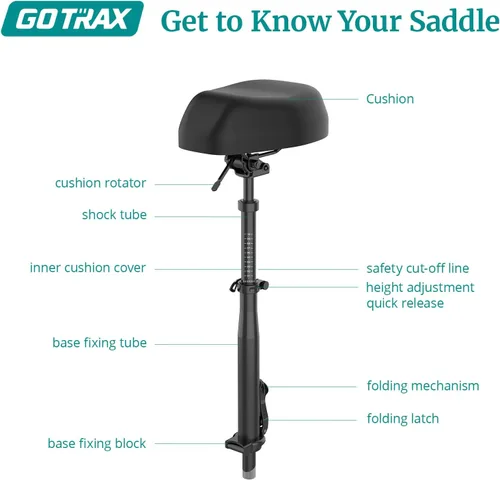 Vista 6 de Gotrax Asiento plegable para scooter, solo para APEX MAX, Fusion E-Scooter, ajustable, cómodo con absorción de golpes, soporta hasta 264 libras