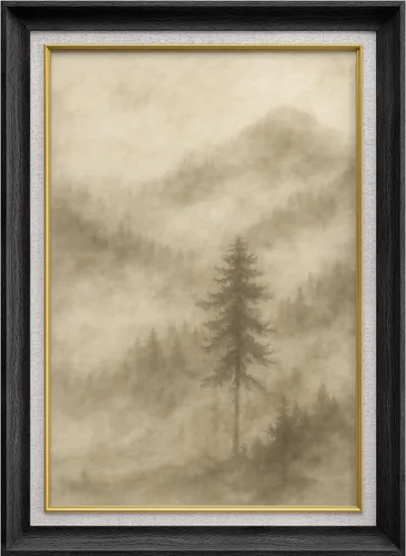 Vista 251 de MUDECOR Lienzo enmarcado prémium para pared, pinos nevados en bosque de invierno, ilustraciones modernas, arte contemporáneo, escénico, divertido