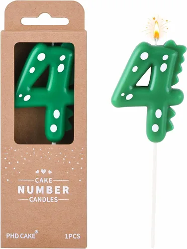 Vista 7 de PHD CAKE Velas de cumpleaños de 7.01 cm de dinosaurio verde con números del 5, velas de dinosaurio con números, velas de número para pastel