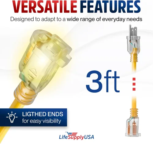 Vista 6 de Cable de extensión de 3 pies para interiores y exteriores 10/3 calibre Ultra resistente de 3 clavijas SJTW, impermeable, flexible, resistente al