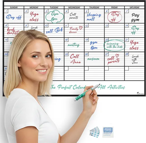 Vista 16 de (2 PK) Pequeño Calendario de Borrado en Seco para Pared, 17x26 Pulgadas, Pequeño Calendario de Pared Borrable, Pizarra Blanca para Oficina, Hogar