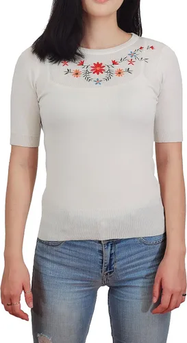 Vista 34 de YEMAK Suéter de Punto Top para Mujer – Media Manga Cuello Redondo Básico Casual Ajuste Clásico Ligero de Punto Suave Pullover Tee