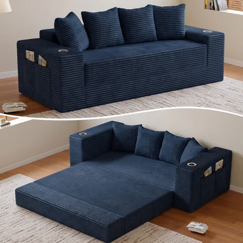 Vista 22 de Sofá cama sin hueso de 78 pulgadas para sala de estar, sofá cama Beige