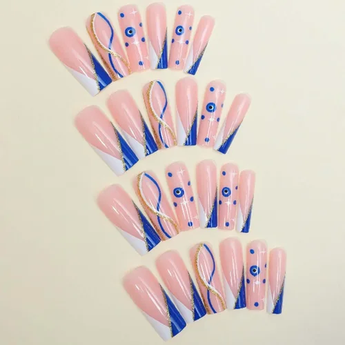Vista 15 de Uñas postizas francesas a presión, uñas postizas largas de acrílico con forma de ataúd de cobertura completa, uñas postizas de bailarina