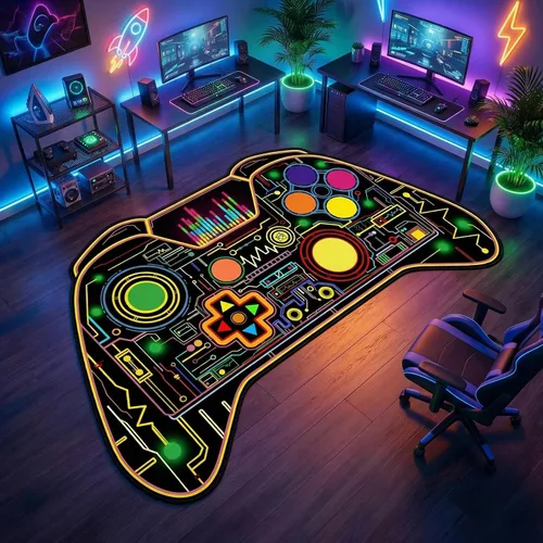 Vista 11 de Alfombra de videojuegos para habitación de niños, alfombra de control de videojuegos, decoración de habitación de jugadores para niños, adolescentes