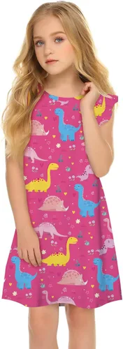 Vista 3 de uideazone Camisones para niñas, con mangas con vuelo, vestido de pijama con estampado 3D de princesa, talla 5-12