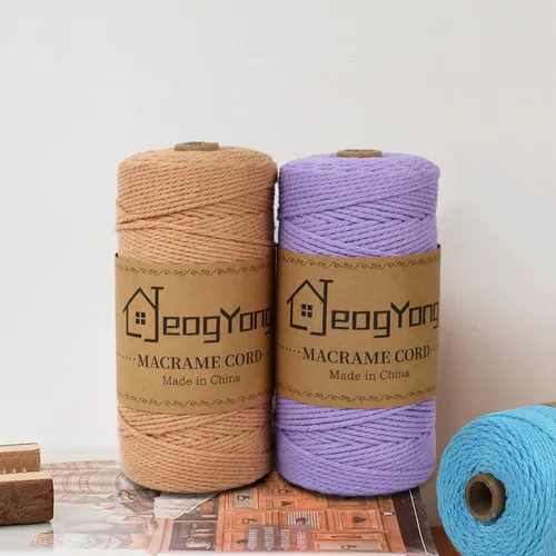 Vista 4 de JeogYong Cuerda de macramé de 0.079 in x 218 yardas, cuerda de algodón natural torcida de 3 hebras, cuerda de algodón de color para colgar plantas