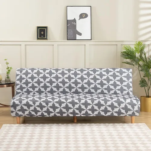 Vista 38 de LiveGo Fundas para futón sin brazos, funda elástica plegable para sofá cama con parte inferior elástica, funda de sofá ajustable estampada, Negro