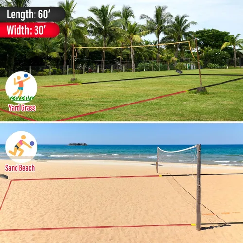 Vista 6 de Líneas profesionales de voleibol de playa para arena, 2 pulgadas, altamente visibles, para todo tipo de clima, con anclajes de acero inoxidable