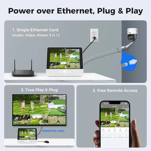 Vista 5 de Monitor de 12 pulgadas + seguimiento humano: sistema de cámara de seguridad Hiseeu 4K PoE, 6 cámaras de seguridad PoE PTZ de 5 MP, monitor todo