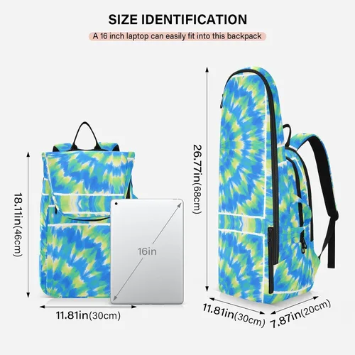 Vista 3 de Sporting Goods Tennis Bag BreathableTie-dye Blue Green Circle 2 Rackets Padded Tennis Bag Gym Bag for Men Women Tennis Sport Tenis