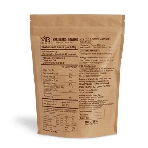 Vista 2 de MB Herbals Polvo puro de Bhringraj 8.01 oz 8 oz 0.5 LB Bhringaraj 100% puro Eclipta alba Powder Cuidado del cabello