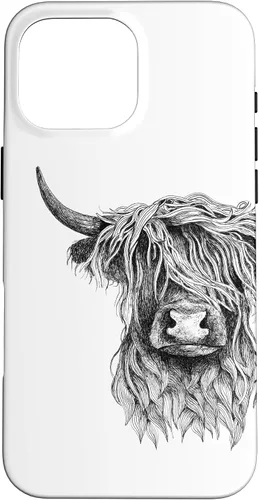 Vista 19 de iPhone 16 Highland Cow - Hand Drawn Illustration Case