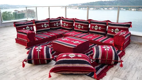 Vista 2 de Sofá de piso modular hecho a mano arabicsofa – Asiento oriental Majlis con cojines de respaldo