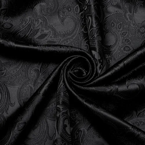 Vista 2 de DiBanGu Camisa de vestir de paisley de seda para hombre, formal, de manga larga, con cuello abotonado, camisas informales para fiesta de boda Negro