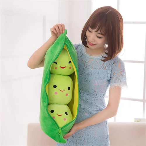 Vista 5 de AOQI Muñeco de peluche gigante de guisantes en vaina, almohada de vaina de guisantes, lindos muñecos de guisantes de peluche, muñeca de planta