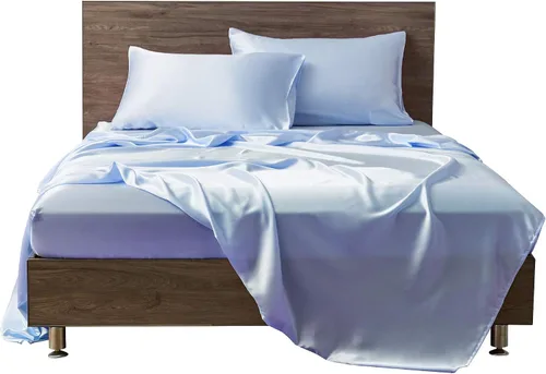 Vista 27 de Juego de sábanas de satén de seda de 4 piezas Sábana bajera Sábana encimera Funda de almohada Calidad de hotel sedoso suave y lujoso