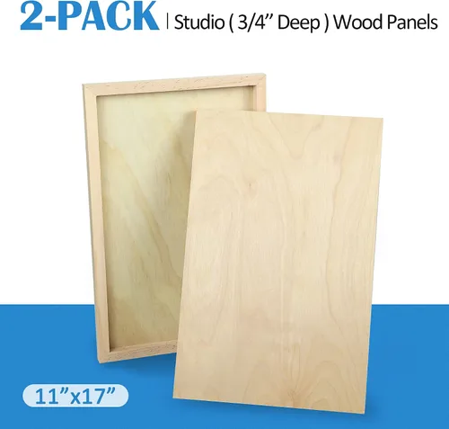 Vista 7 de Kit de Paneles de Lienzo de Madera de Abedul Sin Terminar, Falling in Art Paquete de 2 de 11x17'' Tablas de Cuna de Estudio de 3/4'' de Profundidad
