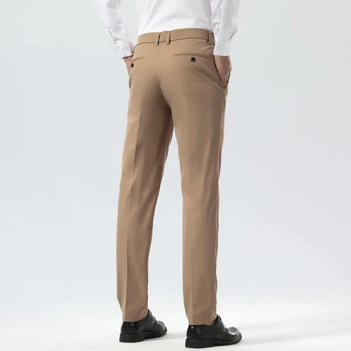 Vista 6 de Plaid&Plain Pantalones de vestir para hombre Slim Fit Stretch Khaki Pantalones sin arrugas