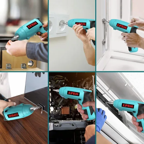 Vista 7 de Kiprim ES3 - Destornillador eléctrico pequeño de 4 V, herramienta de destornillador inalámbrico con batería recargable, luz frontal LED y luz