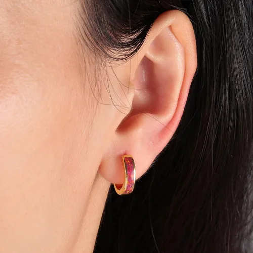 Vista 207 de CiNily Aretes Huggie de ópalo con bisagras, chapados en oro, hipoalergénicos, pequeños aretes de aro para mujeres, adolescentes, niñas, hombres