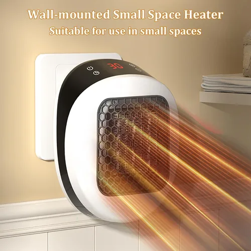 Vista 4 de Calentador de espacio pequeño de 600 W, mini calentador de pared remoto, temporizador de 12 horas, pantalla LED y apagado automático de seguridad