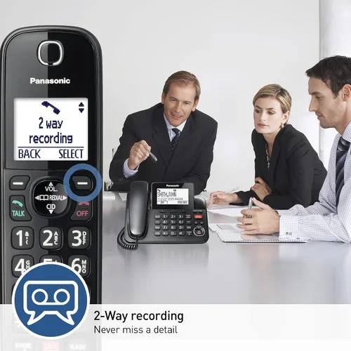 Vista 4 de Panasonic Teléfono con cable/inalámbrico con contestador, bloque de llamadas avanzado y grabación de 2 vías, 2 teléfonos ampliables hasta 6