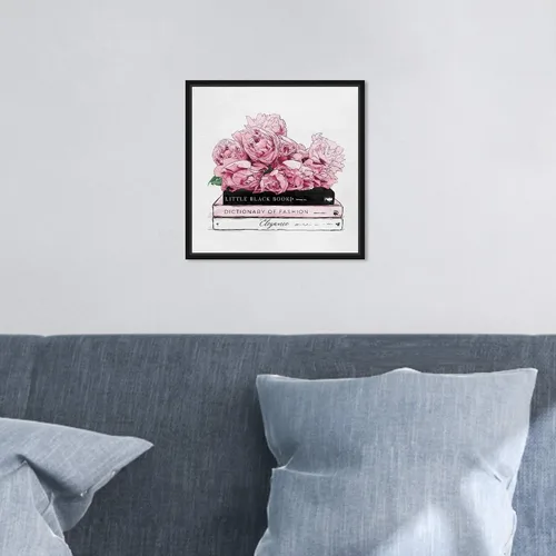 Vista 5 de The Oliver Gal Artist Co. Lienzo enmarcado para pared, diseño de rosas y libros de elegancia, decoración del hogar, 12 x 12 pulgadas, rosa, blanco