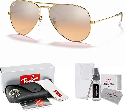 Vista 85 de Ray-Ban RB3025 - Lentes de sol de aviador de metal para hombre y mujer + paquete con kit de cuidado de gafas iWear de diseñador