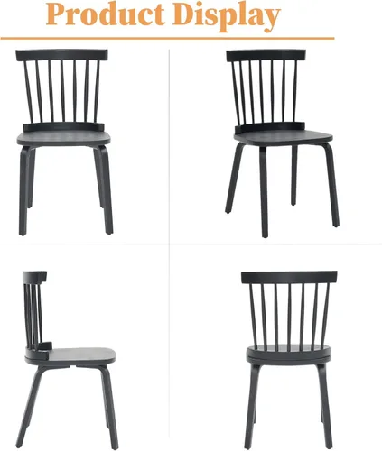 Vista 6 de Black Windsor - Juego de 2 sillas de comedor de madera con respaldo de husillo, sillas de comedor de madera maciza para cocina, comedor, sala