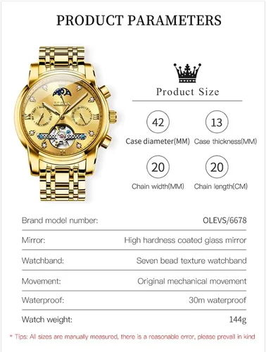 Vista 6 de OLEVS Men Automatic Watch Skeleton Moon Phase Dial Luxury Dress Stainless Steel Strap 5 Hands Diamond Men Wrist Watches