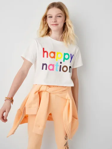 Vista 2 de happy nation Camiseta corta de algodón de gran tamaño (tamaño regular y extragrande)