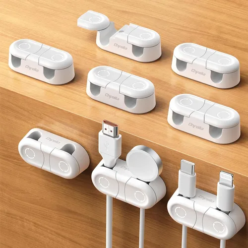Vista 11 de Clips Magnéticos para Cables - Chfeila Paquete de 4 [Doble Ranura] [Rotación 360° y Bloqueo por Torsión] Gestión de Cables, Soporte Adhesivo