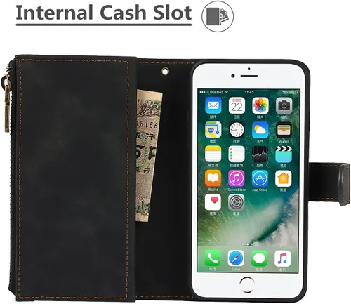 Vista 4 de iCoverCase Funda para iPhone SE (2022)/SE (2020)/7/8/6/6S con tarjetero y soporte para tarjetas, funda magnética desmontable de piel sintética