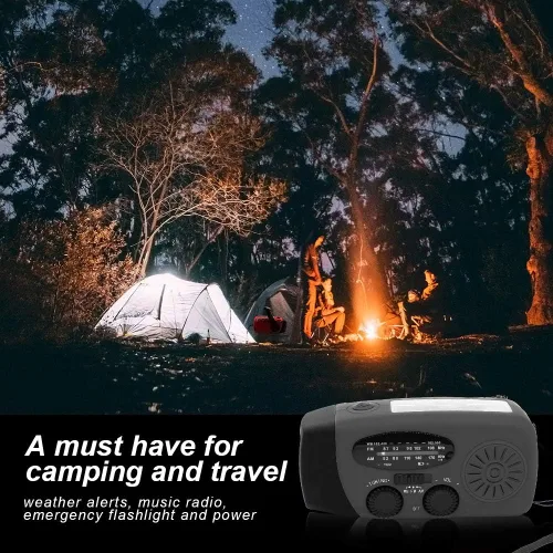 Vista 8 de Radio solar portátil de emergencia meteorológica manivela AM/FM NOAA radio de supervivencia con linterna LED 2000mAh cargador de teléfono móvil