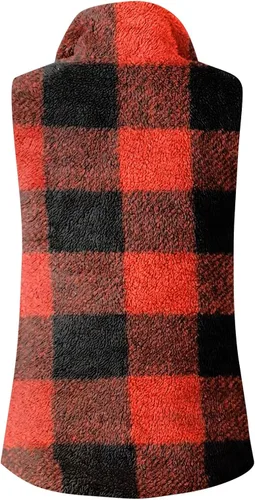 Vista 4 de Womens Fuzzy Sherpa Fleece Jacket Lightweight Vest Cozy Sleeveless Cardigan Zipper Waistcoat Outerwear with Pocket